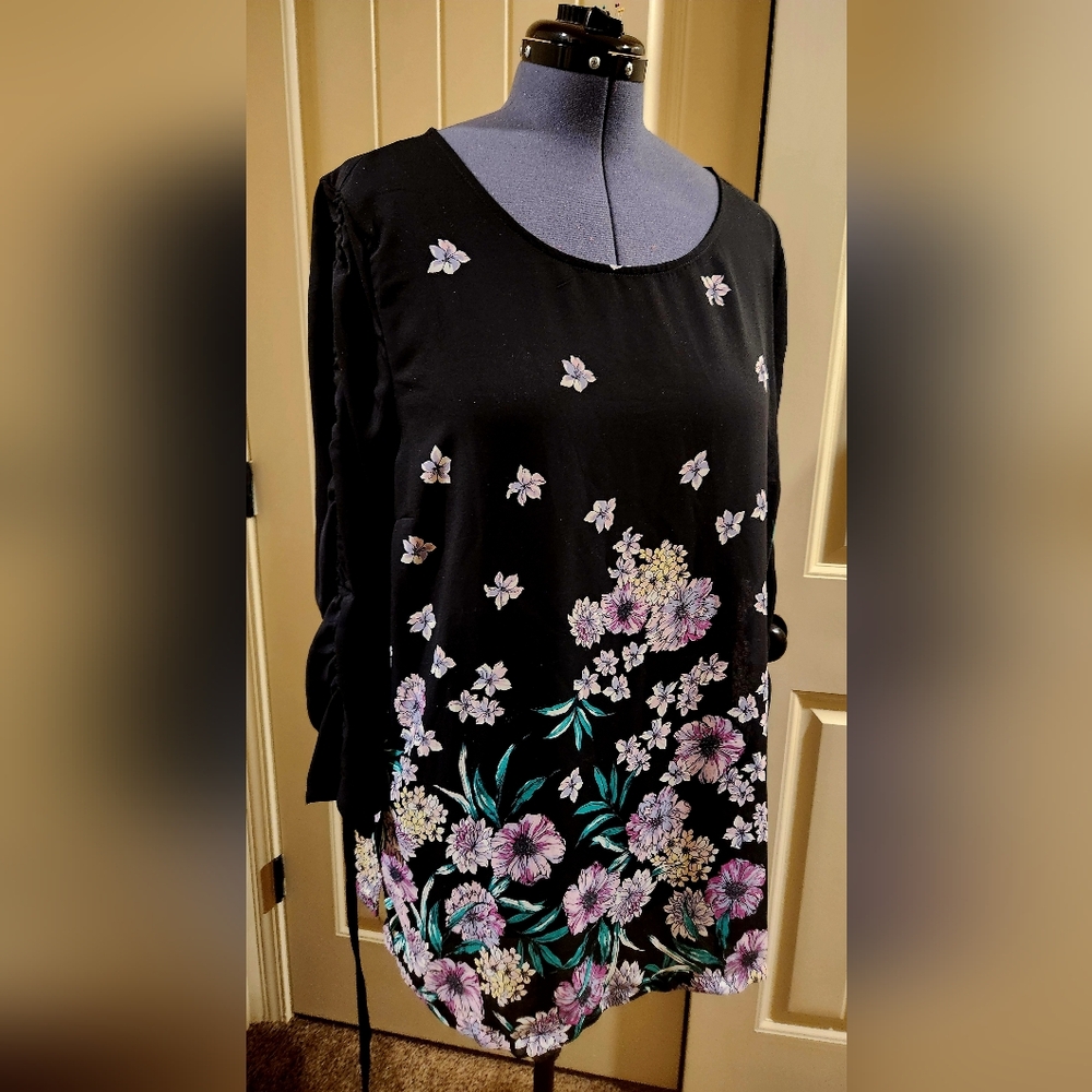 Floral Black Tunic Top